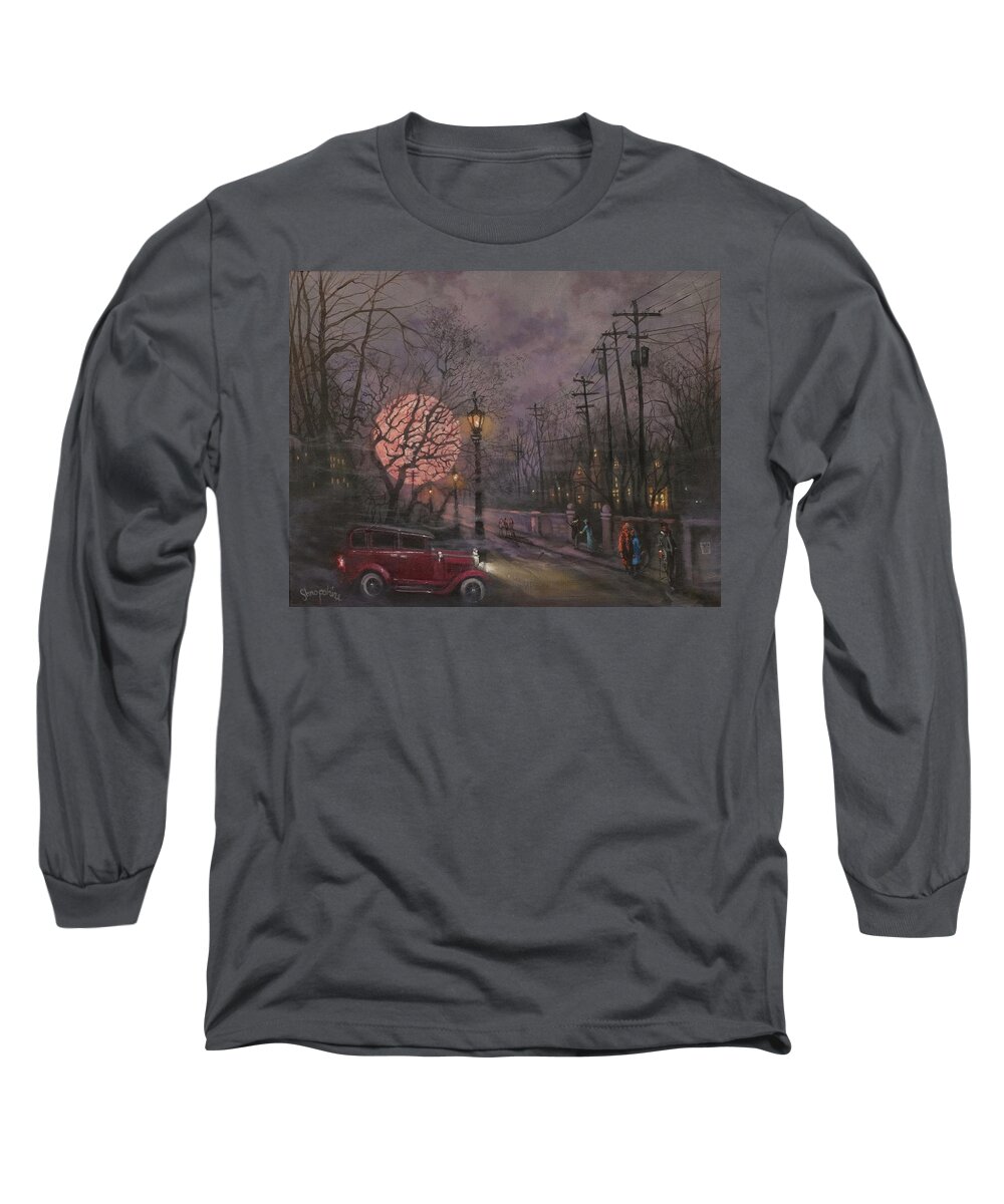 Full Moon Long Sleeve T-Shirt featuring the painting Nocturne In Lavender by Tom Shropshire