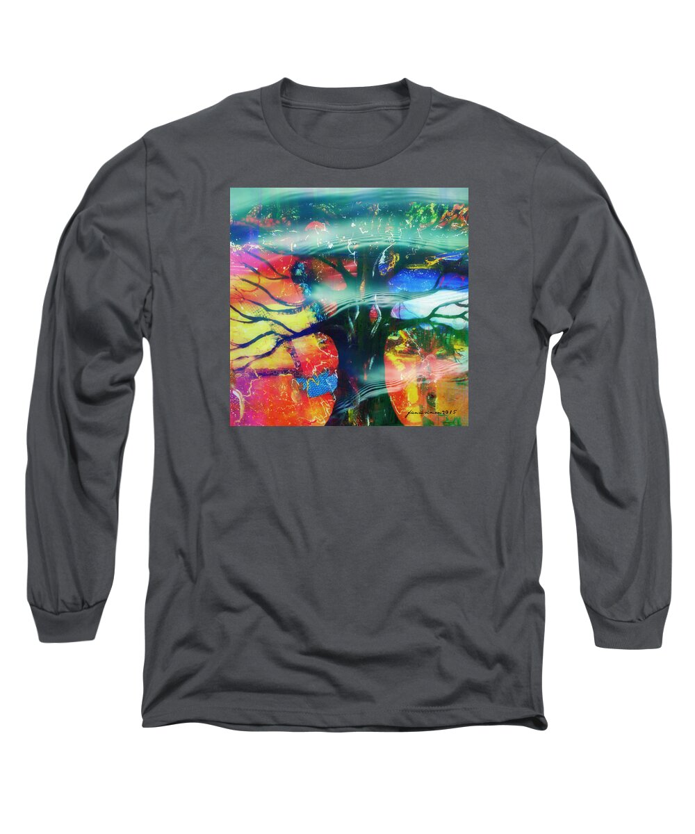 Faniart Faniart Africa America Jeanine Tableau Sable Mixed Media Woman Femme Abstract Yesayah Fanou Africa West Africq Canvas Display Image Dance Outdoors Passion Imagination Goree Island Free Liberte Deliverance Restoration Moments Color Digital Touch African Theme Change Voice Village Tree Colorful Long Sleeve T-Shirt featuring the mixed media Noel by Fania Simon