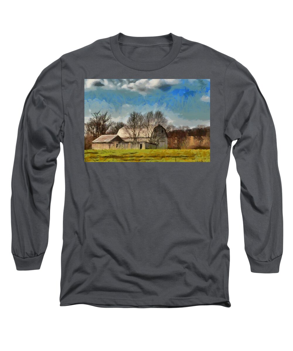 House Long Sleeve T-Shirt featuring the mixed media Norman's Homestead by Trish Tritz