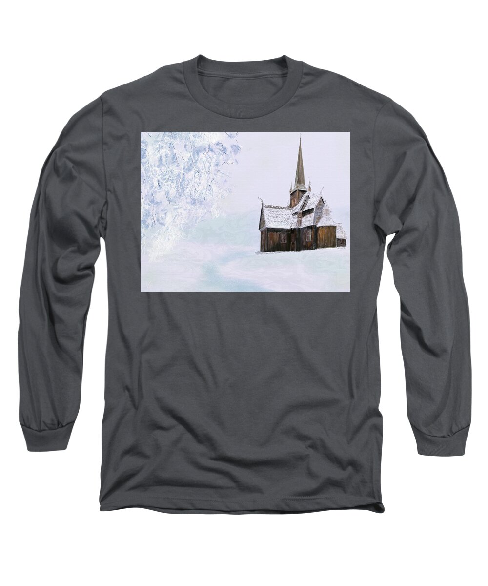 Victor Shelley Long Sleeve T-Shirt featuring the painting Norsk Kirke by Victor Shelley