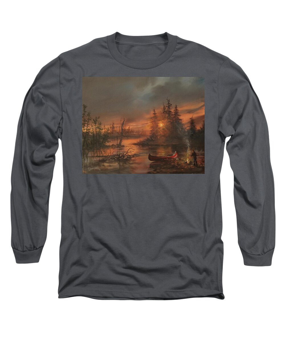 Lake Long Sleeve T-Shirt featuring the painting Northern Solitude by Tom Shropshire