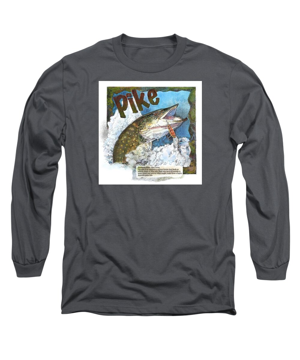 Fish Long Sleeve T-Shirt featuring the painting Northerrn Pike by John Dyess