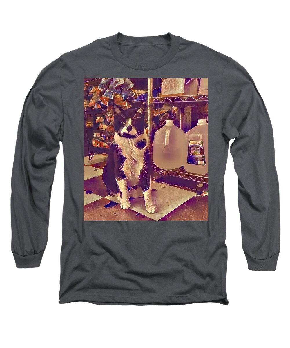 Cats Long Sleeve T-Shirt featuring the digital art NYC Bodega Cat by Gina Callaghan