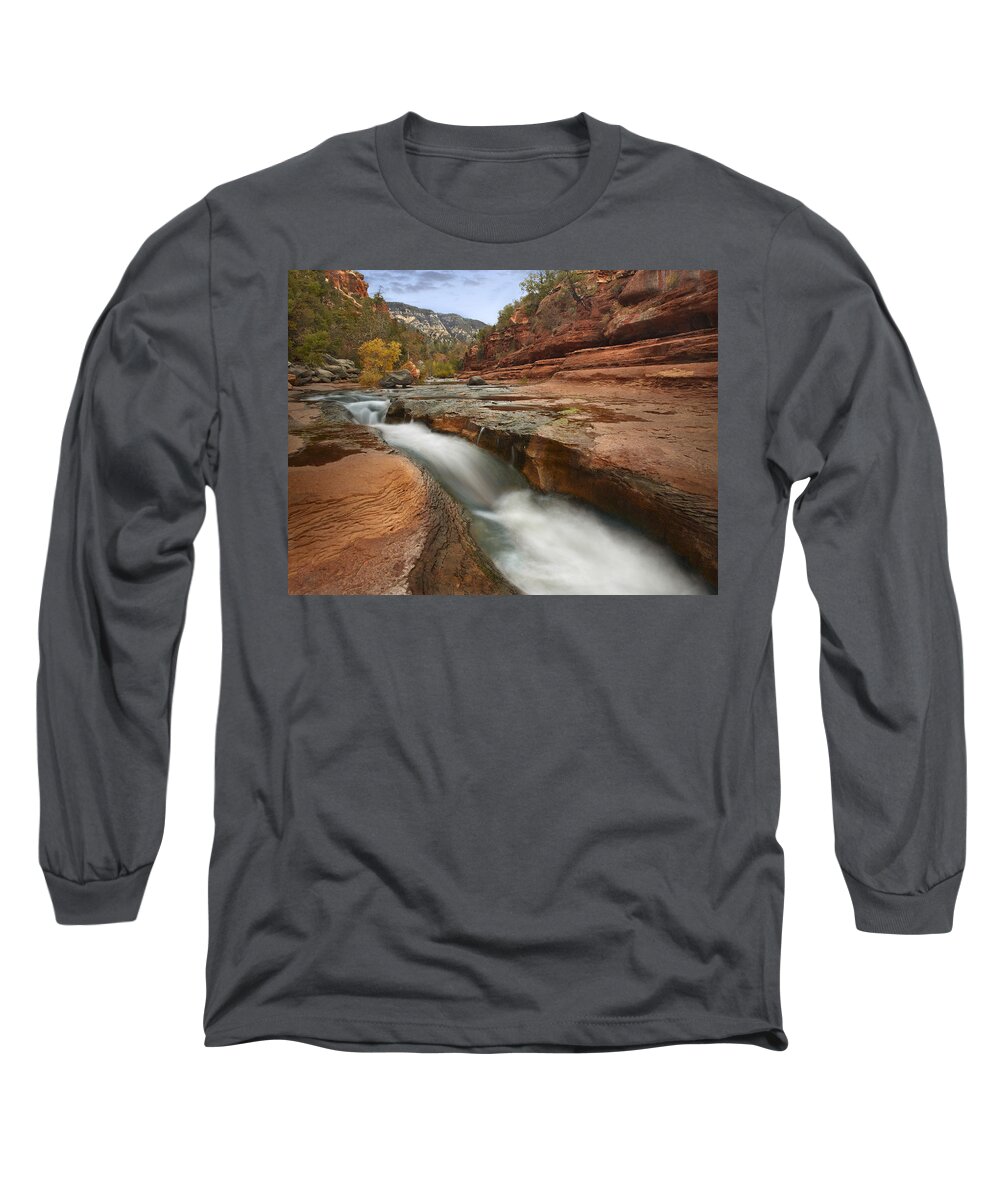 00438935 Long Sleeve T-Shirt featuring the photograph Oak Creek In Slide Rock State Park by Tim Fitzharris