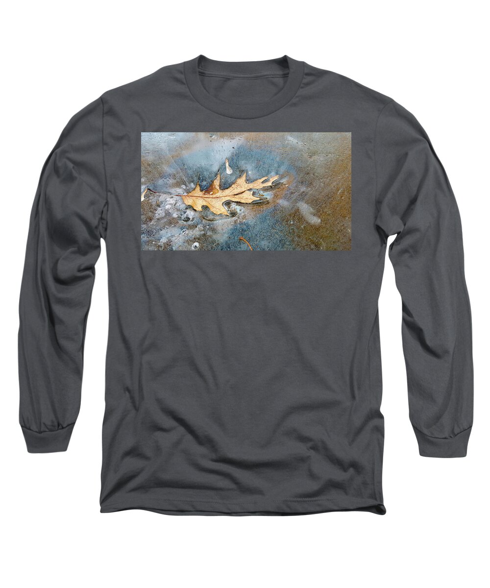 Oak Leaf Long Sleeve T-Shirt featuring the photograph Oak Leaf Frozen on Ice by Lynn Hansen