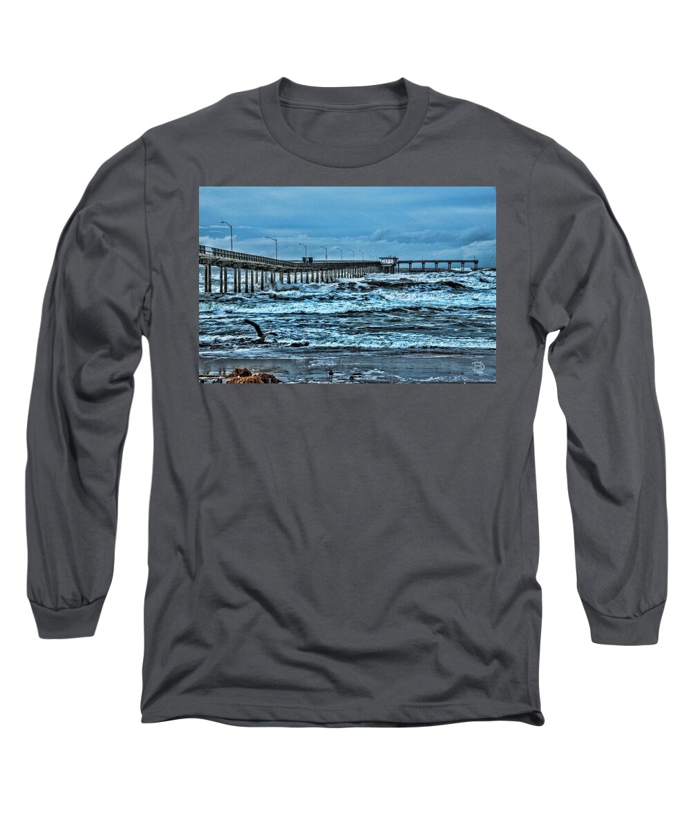 Ocean Beach Fishing Pier Long Sleeve T-Shirt featuring the digital art Ocean Beach Pier by Daniel Hebard