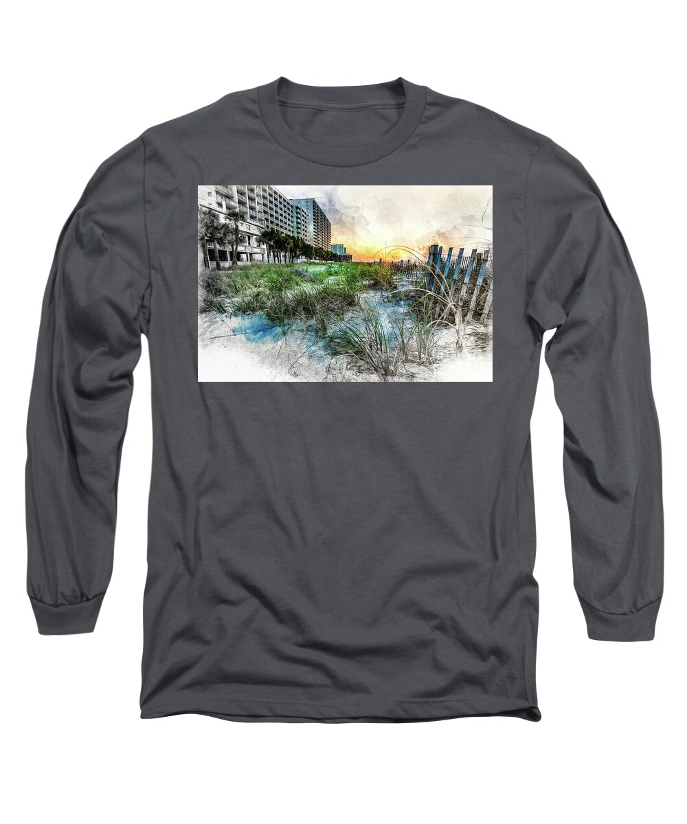 Ocean Drive Long Sleeve T-Shirt featuring the digital art Ocean Drive Easter Sunrise by David Smith