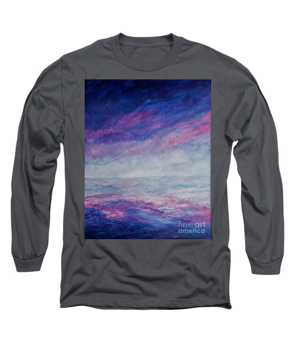 Ocean Long Sleeve T-Shirt featuring the painting Solnedgang by C E Dill