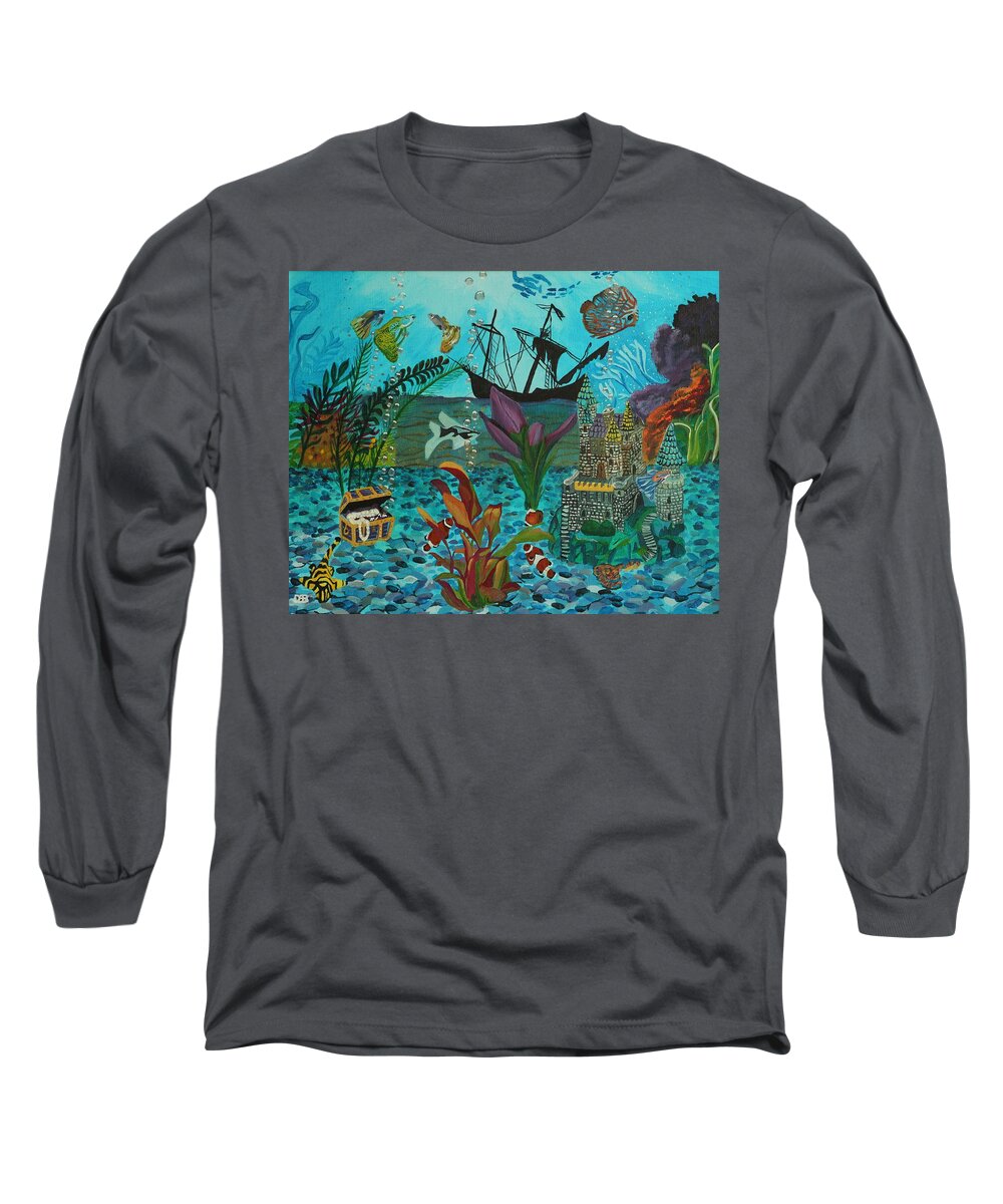 Fish Long Sleeve T-Shirt featuring the painting Oh look a Castle by David Bigelow