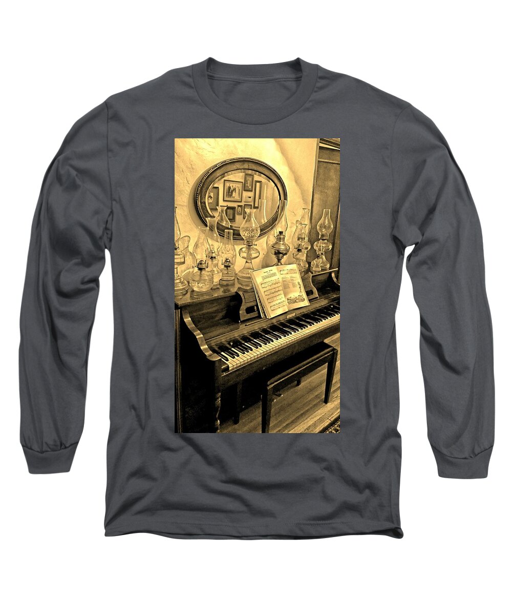 Piano Long Sleeve T-Shirt featuring the photograph Oil Lamps On Piano by Priscilla Huber