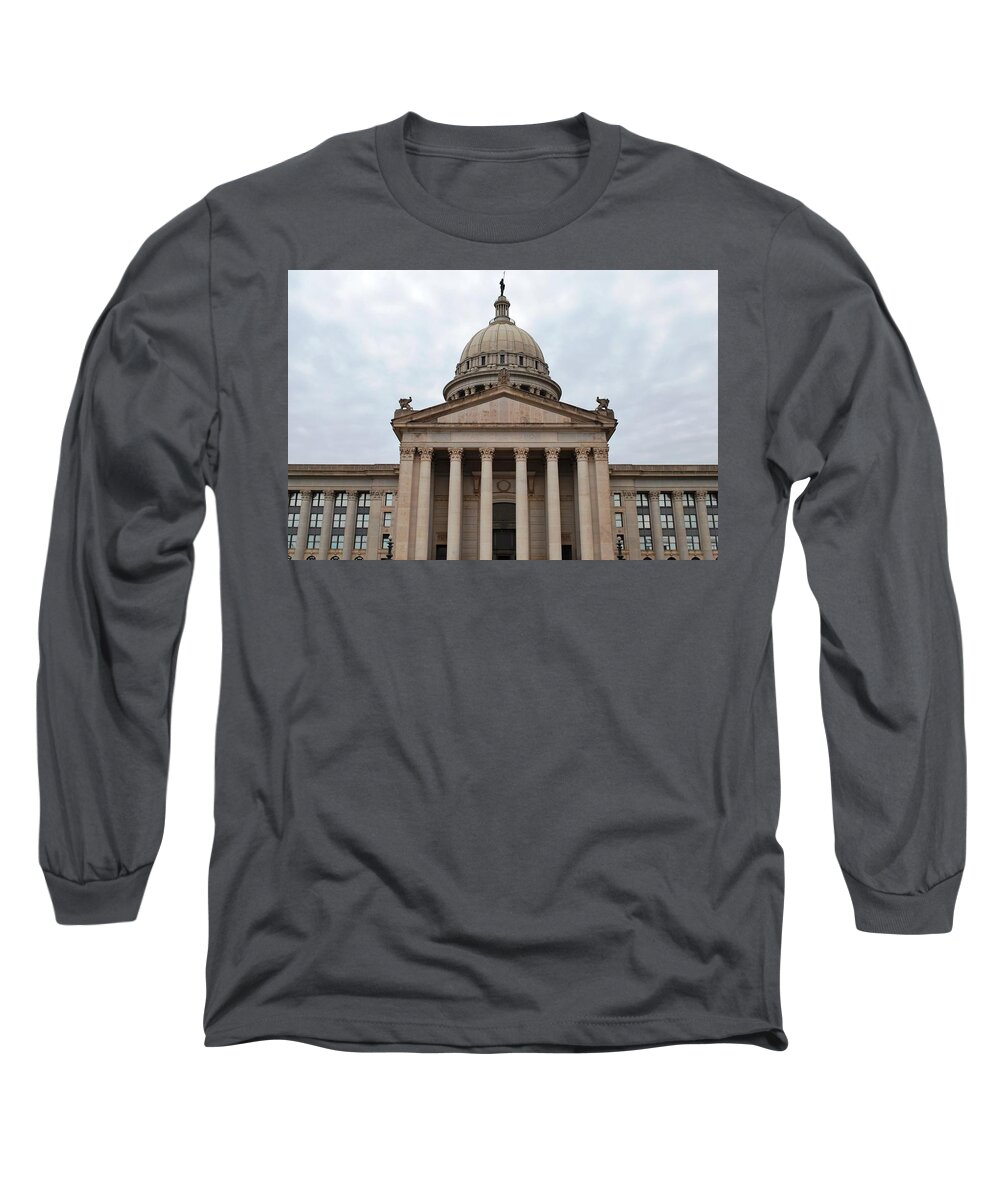 City Long Sleeve T-Shirt featuring the photograph Oklahoma State Capitol - Front View by Matt Quest