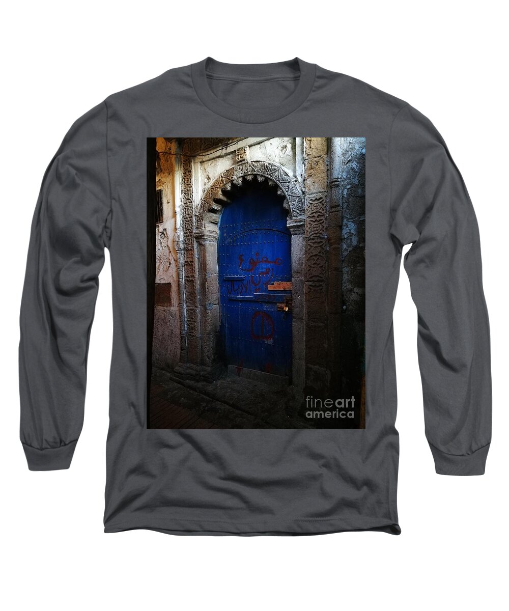 Architecture Long Sleeve T-Shirt featuring the photograph Old blue door by Jarek Filipowicz