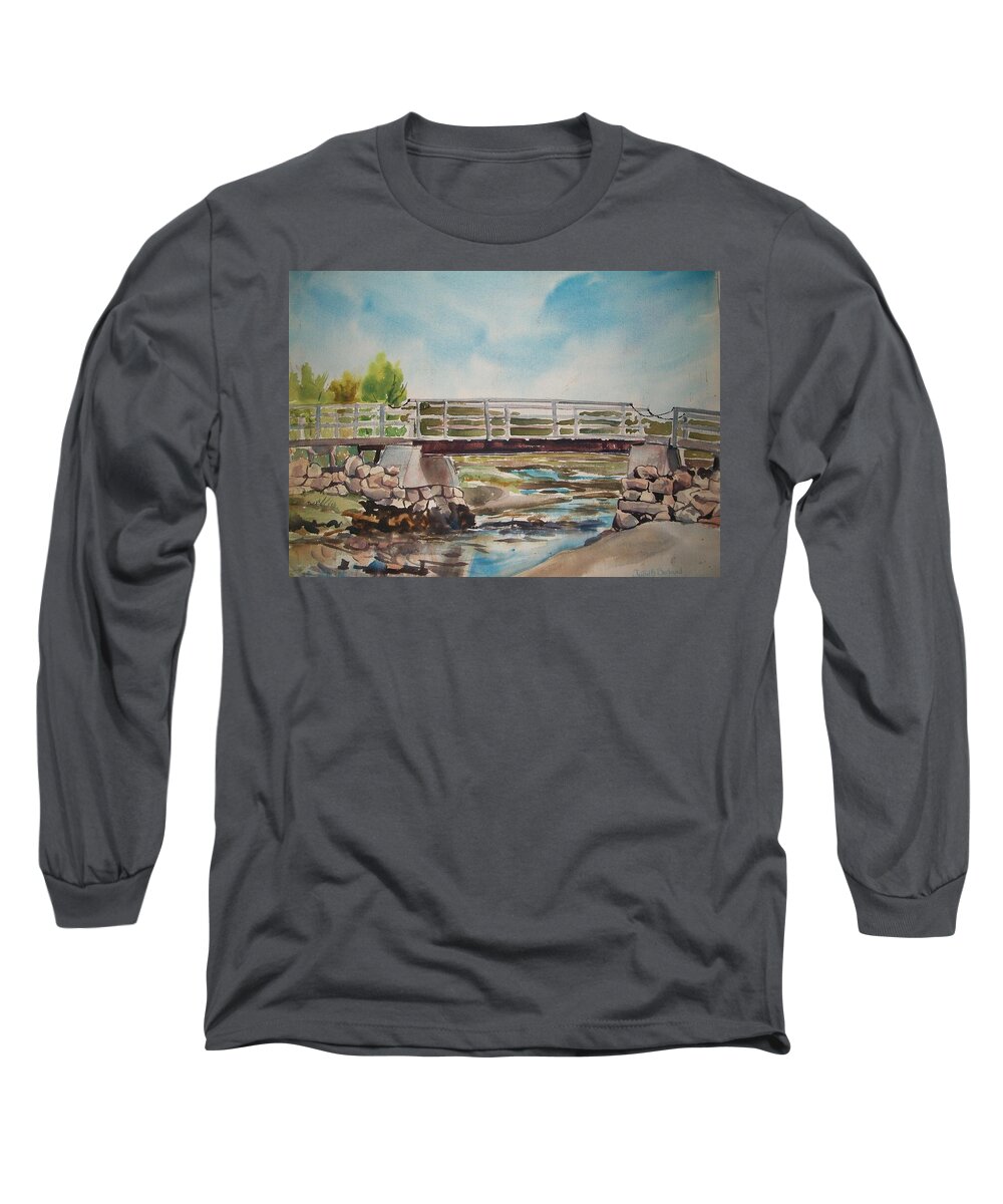 Sea Long Sleeve T-Shirt featuring the painting Old Good Harbor Foot Bridge SOLD by Judith Young