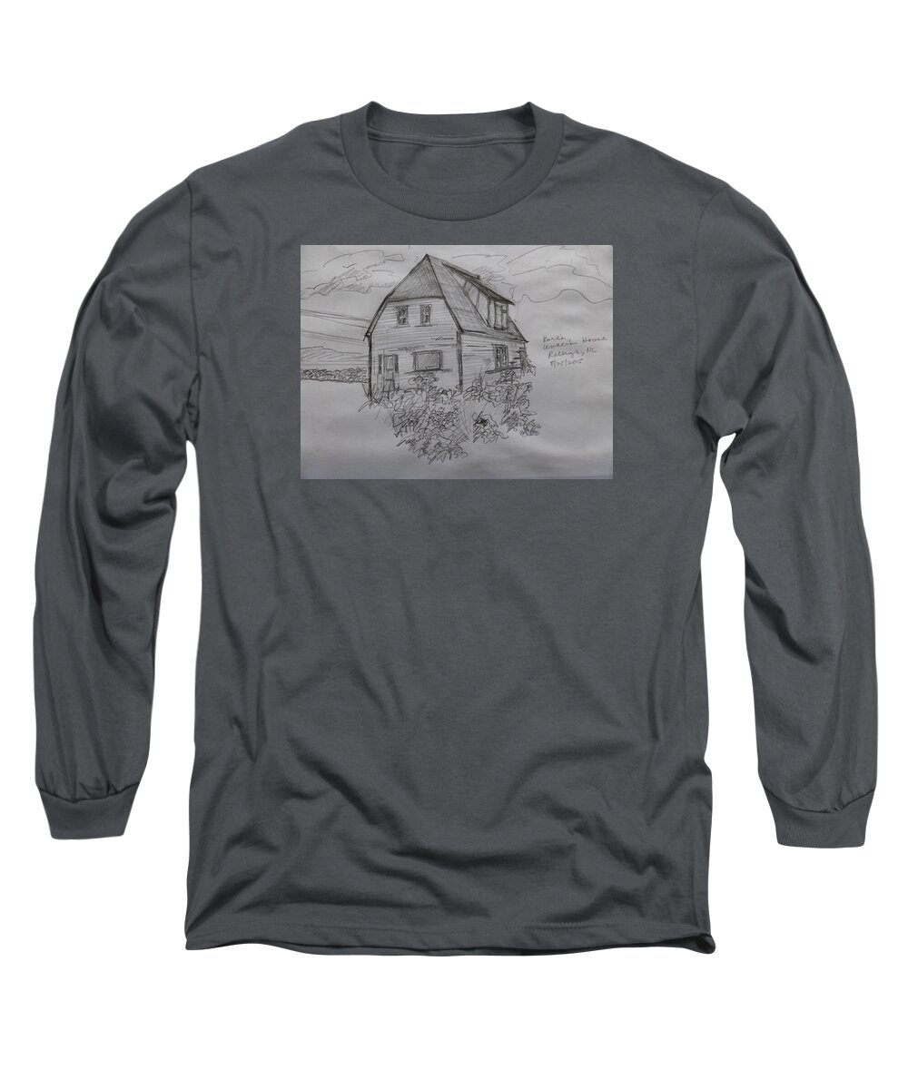Pencil Sketch Long Sleeve T-Shirt featuring the drawing Old House in Raleigh by Joel Deutsch