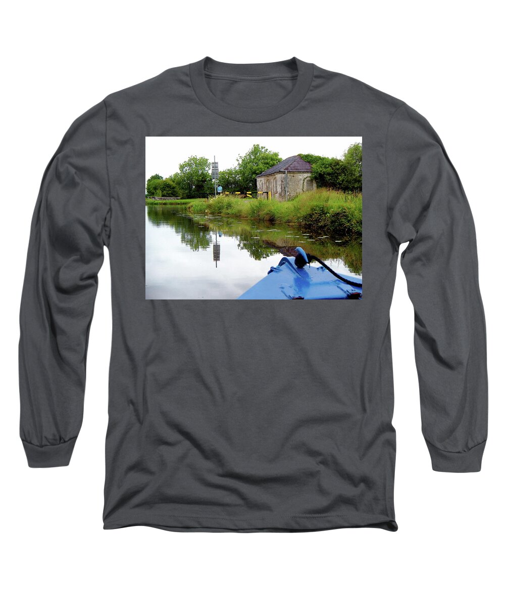 Locks Long Sleeve T-Shirt featuring the photograph Old Lock-Keeper's House, Royal Canal, Ireland by Kenlynn Schroeder