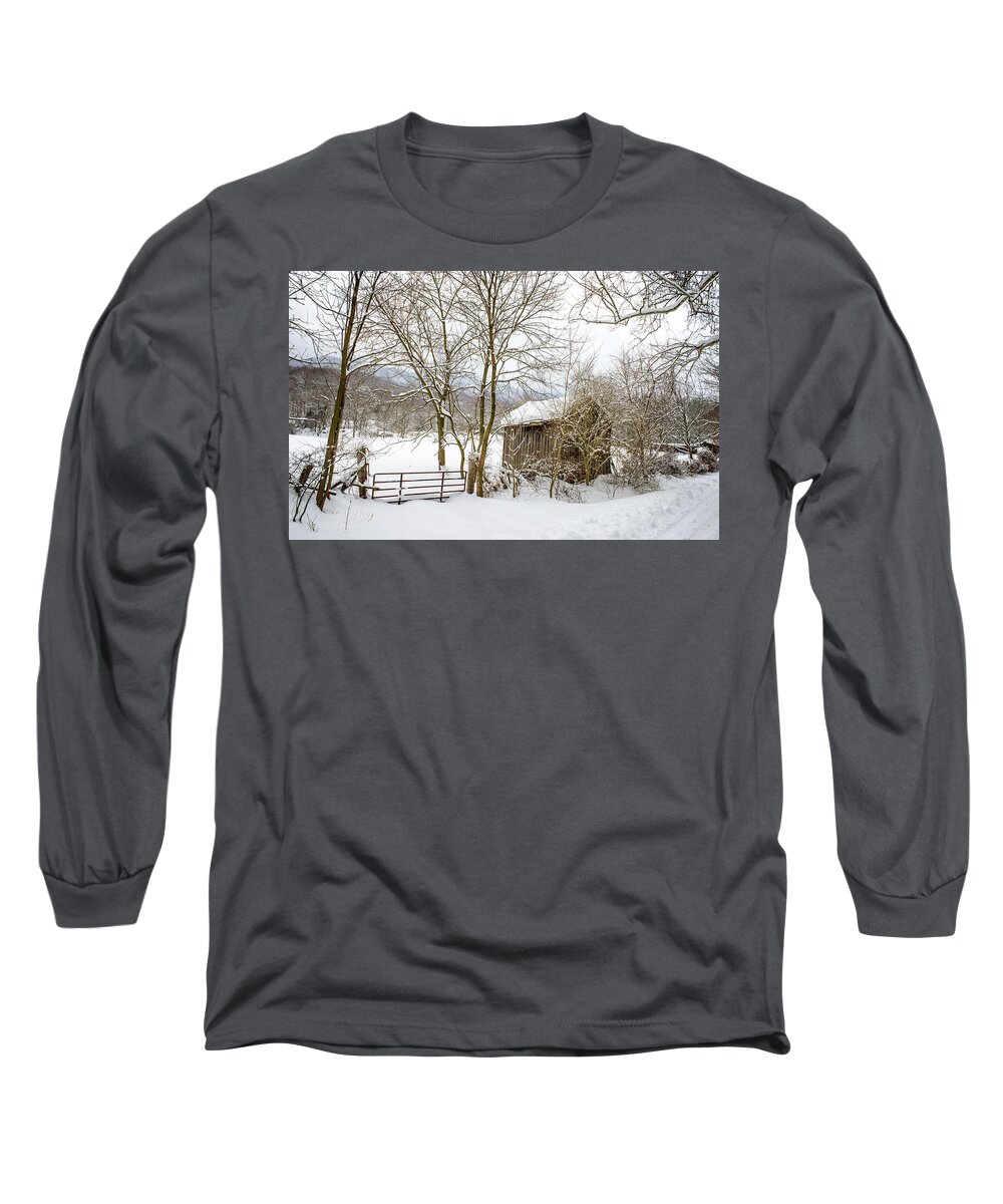 Landscape Long Sleeve T-Shirt featuring the photograph Old Post Office in Snow by Joe Shrader