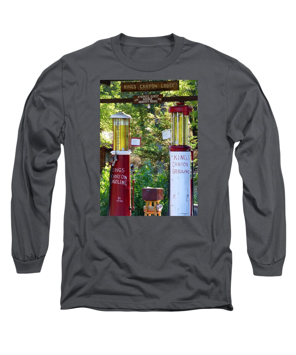 Double Gravity Gas Pumps Long Sleeve T-Shirt featuring the photograph Oldest Dbl. Gravity Gas Pumps 1928 by Amelia Racca
