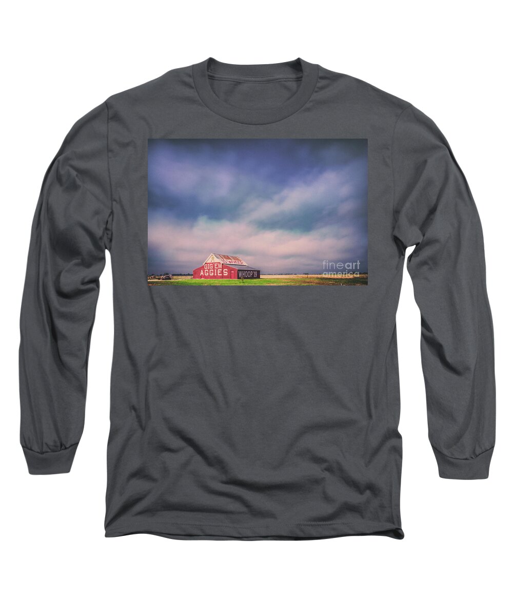 Silvio Long Sleeve T-Shirt featuring the photograph Ominous Clouds Over the Aggie Barn in Reagan, Texas by Silvio Ligutti