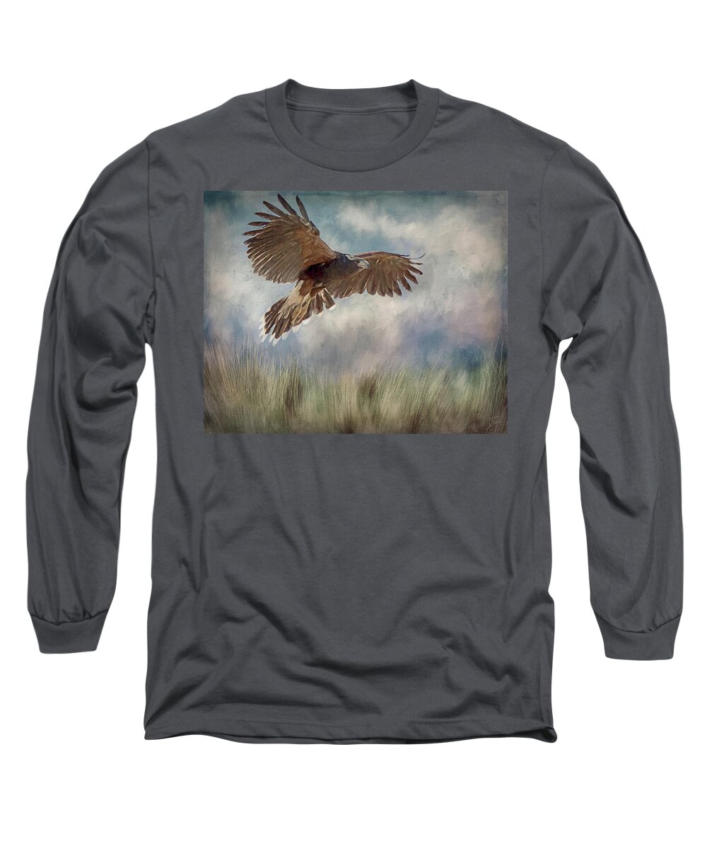 Hawk Long Sleeve T-Shirt featuring the digital art On the Hunt by Teresa Wilson