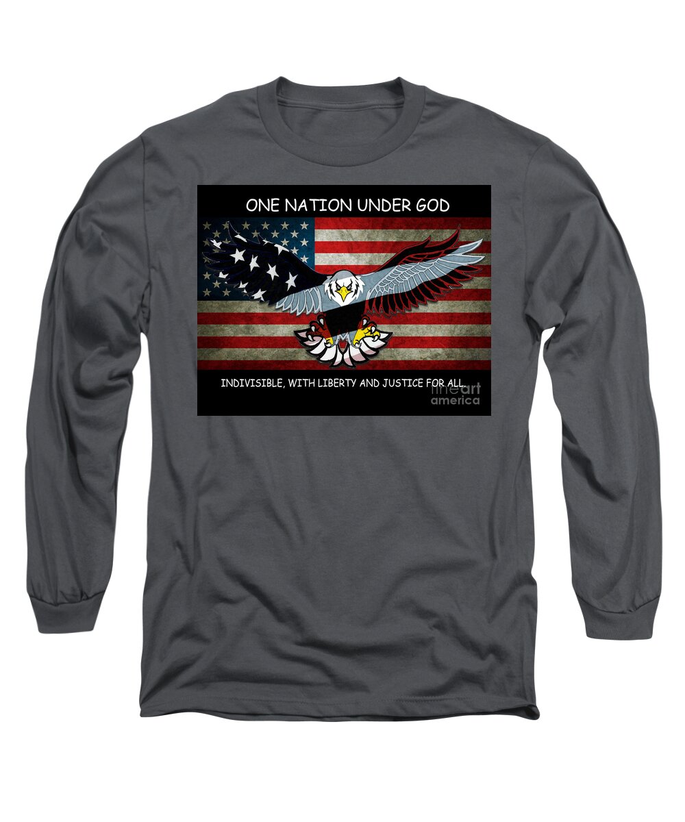One Long Sleeve T-Shirt featuring the drawing One Nation Under God by Bill Richards