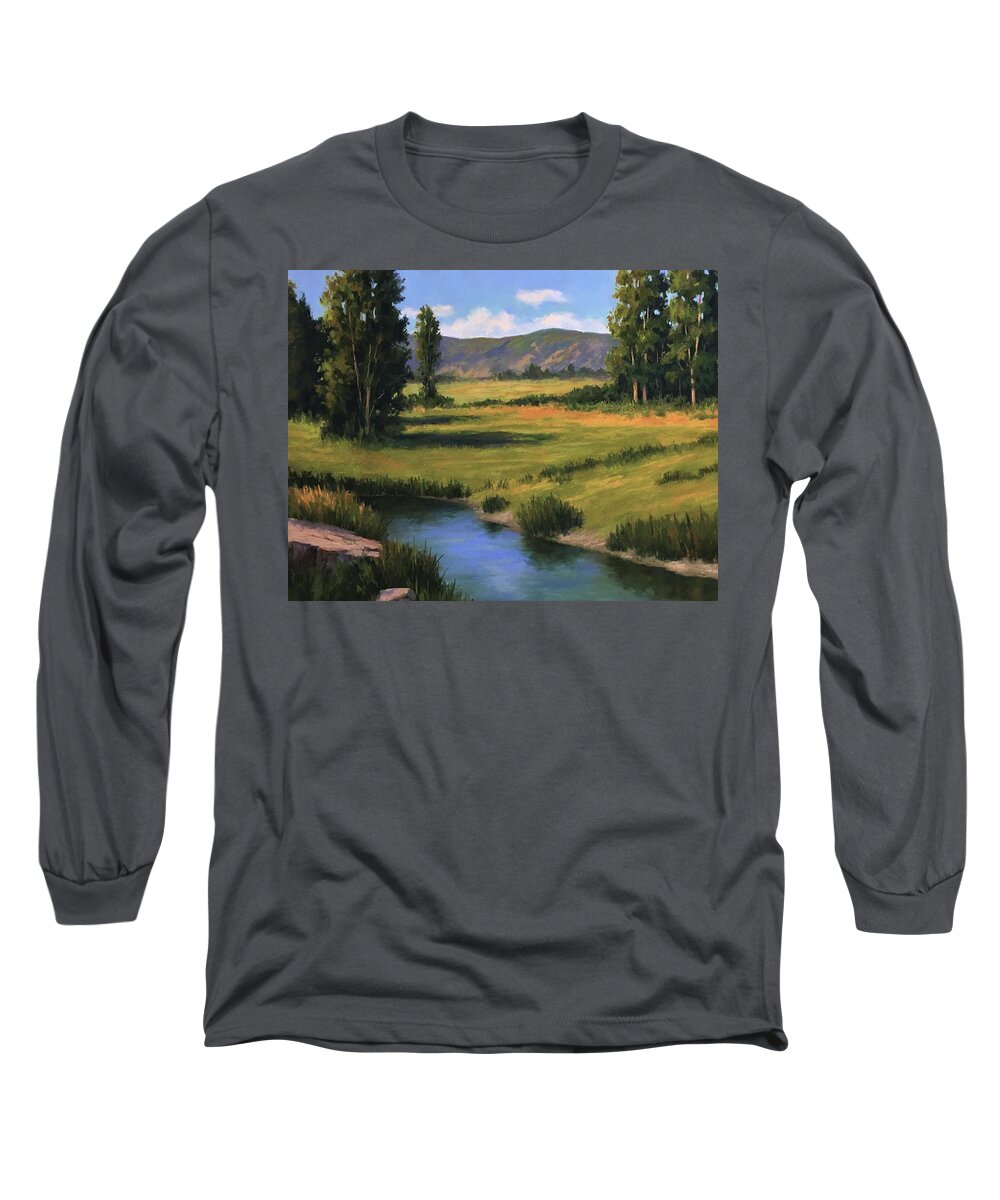 Lanscape Long Sleeve T-Shirt featuring the pastel Open Fields by Candice Ferguson