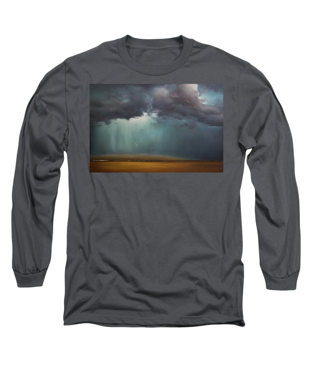 Derek Kaplan Art Long Sleeve T-Shirt featuring the painting Opt.61.16 Storm by Derek Kaplan