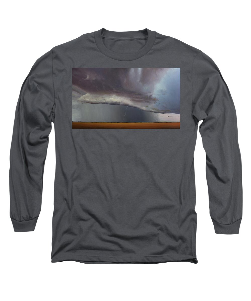 Derek Kaplan Art Long Sleeve T-Shirt featuring the painting Opt.7.17 Storm by Derek Kaplan