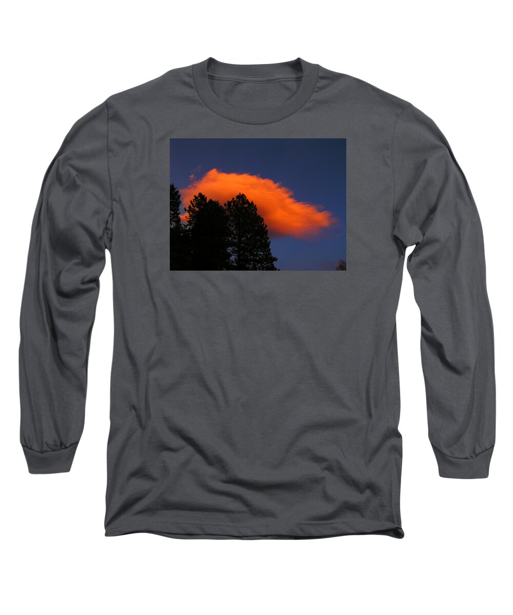 Cloud Forest Colorado Sky Sunset Nature Zen Simple Rocky Mountains Long Sleeve T-Shirt featuring the photograph Orange cloud by George Tuffy