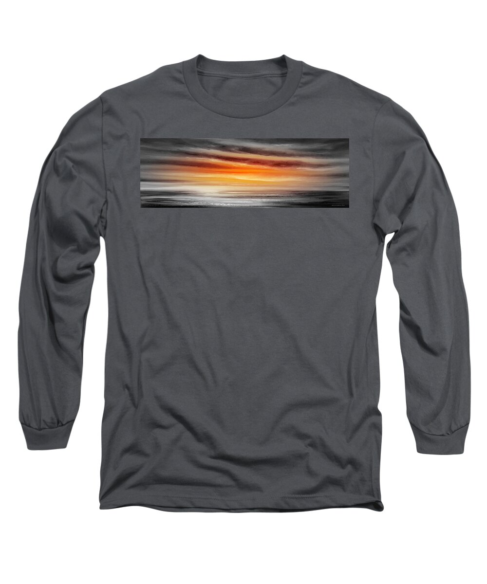 Sunset Long Sleeve T-Shirt featuring the painting Orange Sunset - Panoramic by Gina De Gorna