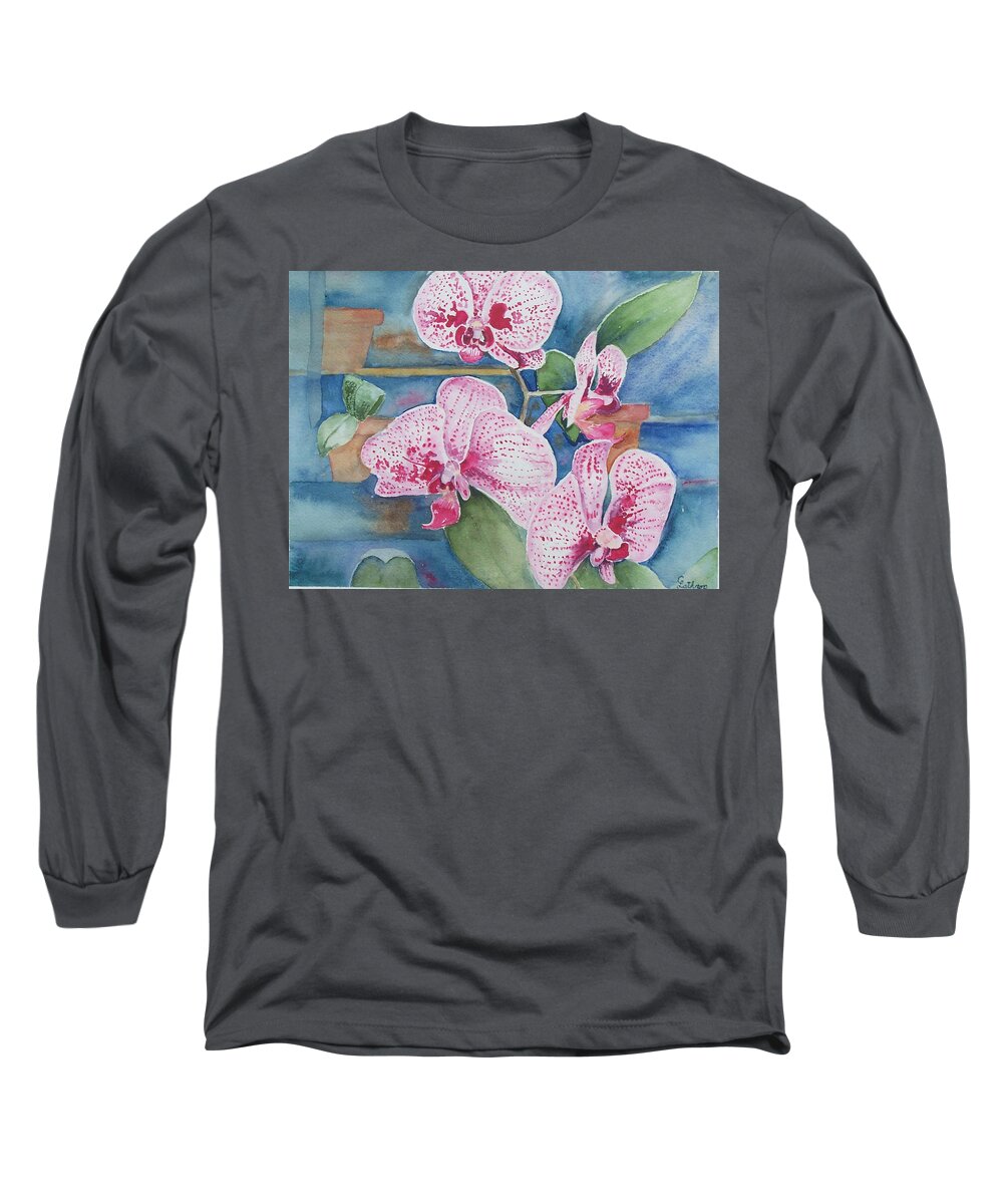 Flower Long Sleeve T-Shirt featuring the painting Orchids by Christine Lathrop