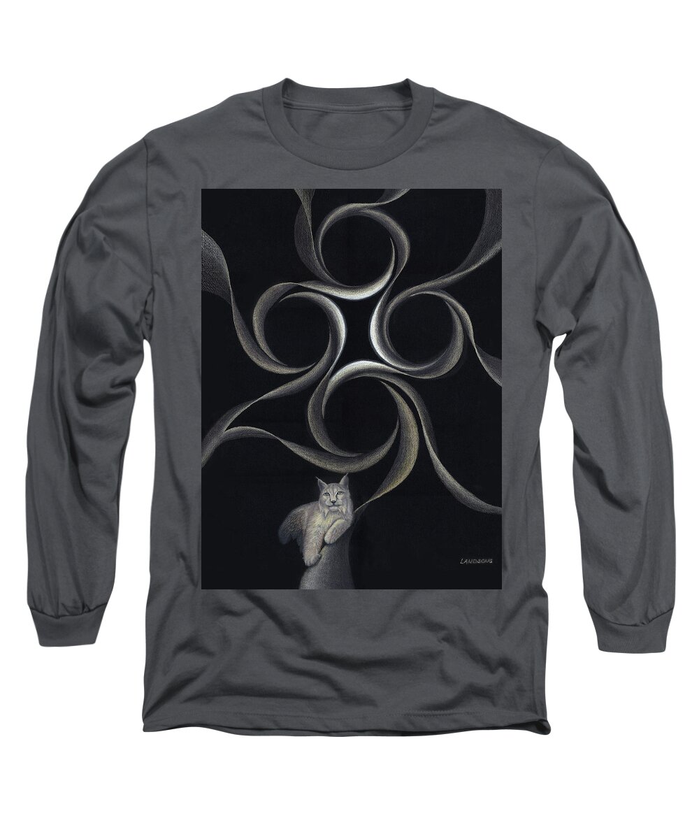 Wildlife Long Sleeve T-Shirt featuring the drawing Our Interconnection with Lynx by Robin Aisha Landsong