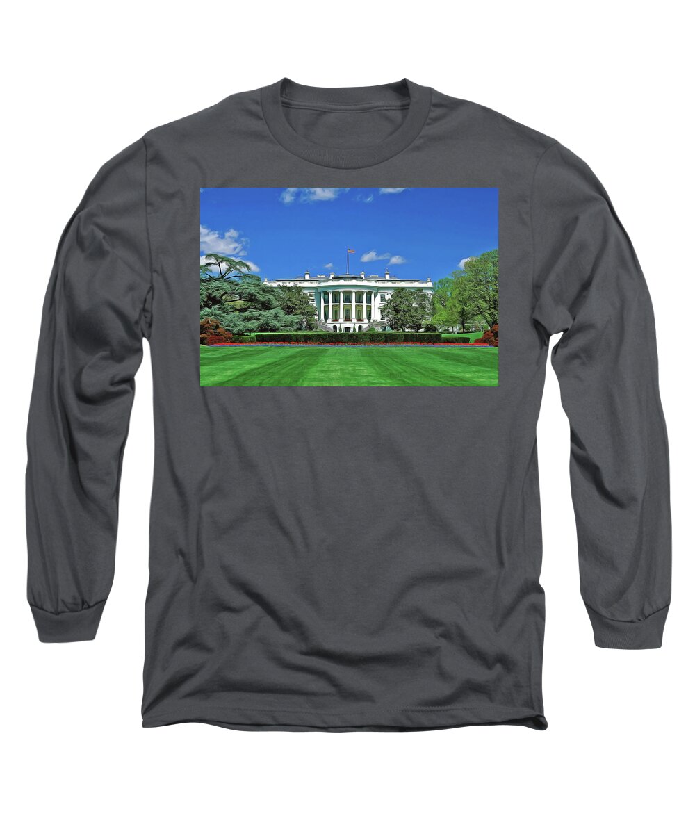 The White House Long Sleeve T-Shirt featuring the painting Our White House by Harry Warrick