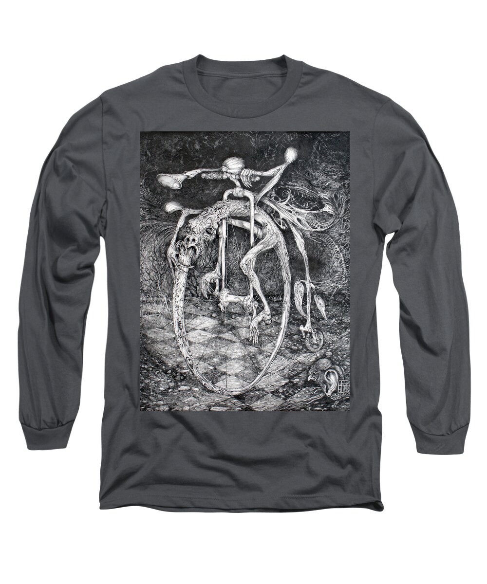 Ouroboros Long Sleeve T-Shirt featuring the drawing Ouroboros Perpetual Motion Machine by Otto Rapp