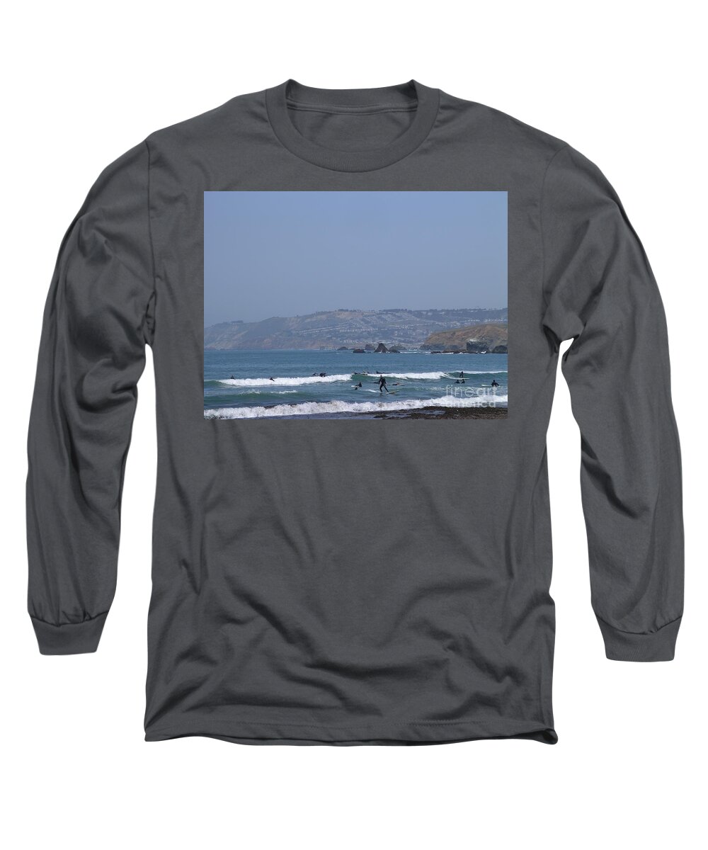 Surf Long Sleeve T-Shirt featuring the photograph Pacifica Surfing by Cynthia Marcopulos