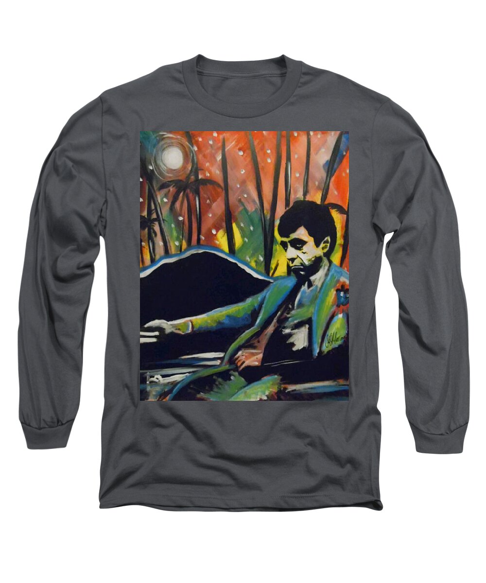 Scarface Long Sleeve T-Shirt featuring the painting Pacino Life by Antonio Moore
