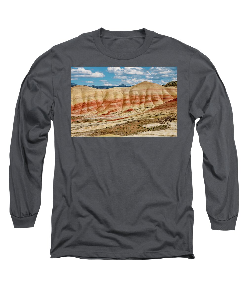 Painted Hills Long Sleeve T-Shirt featuring the photograph Painted Hills and Afternoon Sky by Greg Nyquist