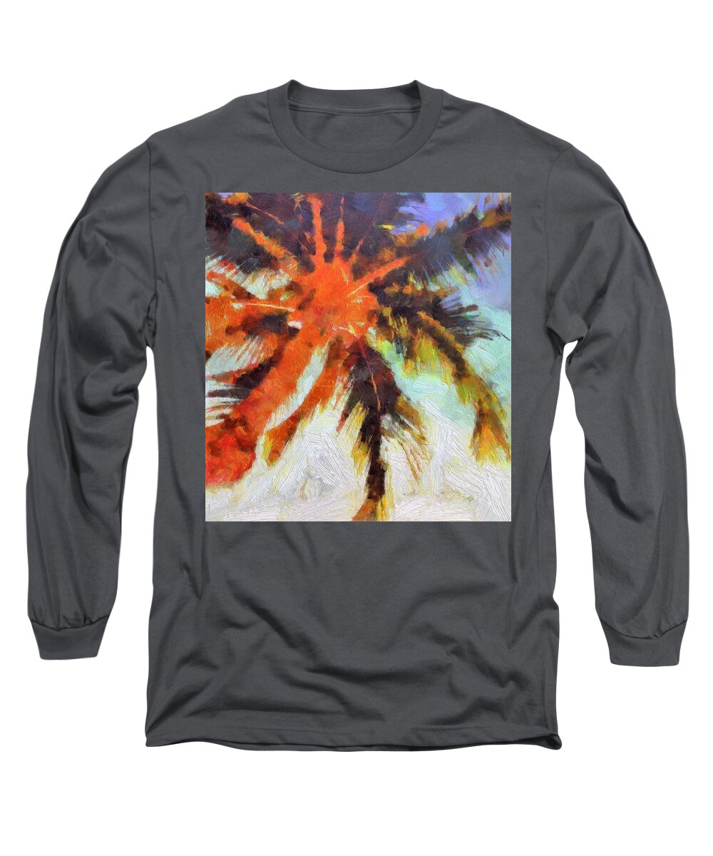 Palm Tree Long Sleeve T-Shirt featuring the painting Palm No. 6 by Lelia DeMello