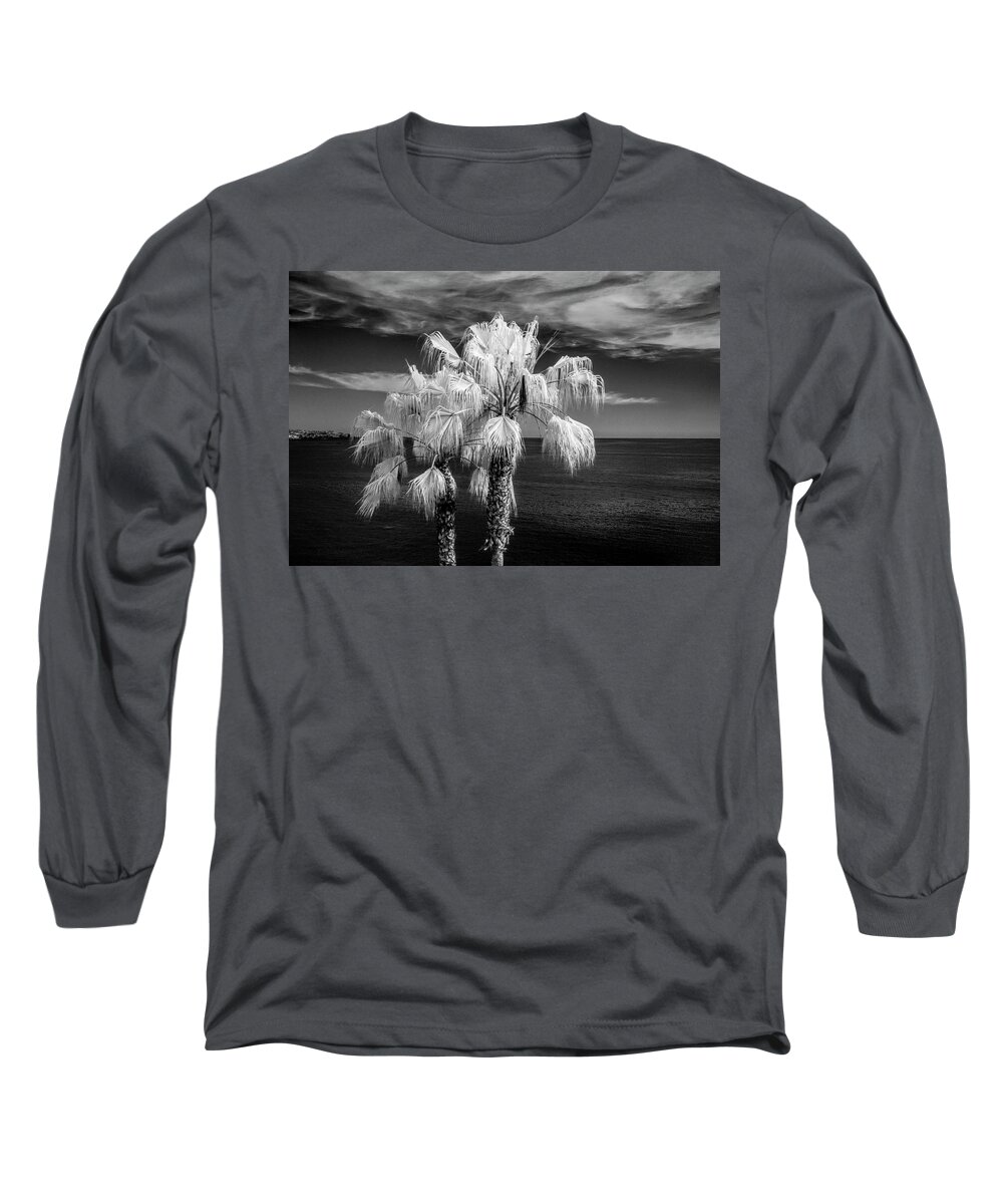 Tree Long Sleeve T-Shirt featuring the photograph Palm Trees at Laguna Beach in Infrared Black and White by Randall Nyhof