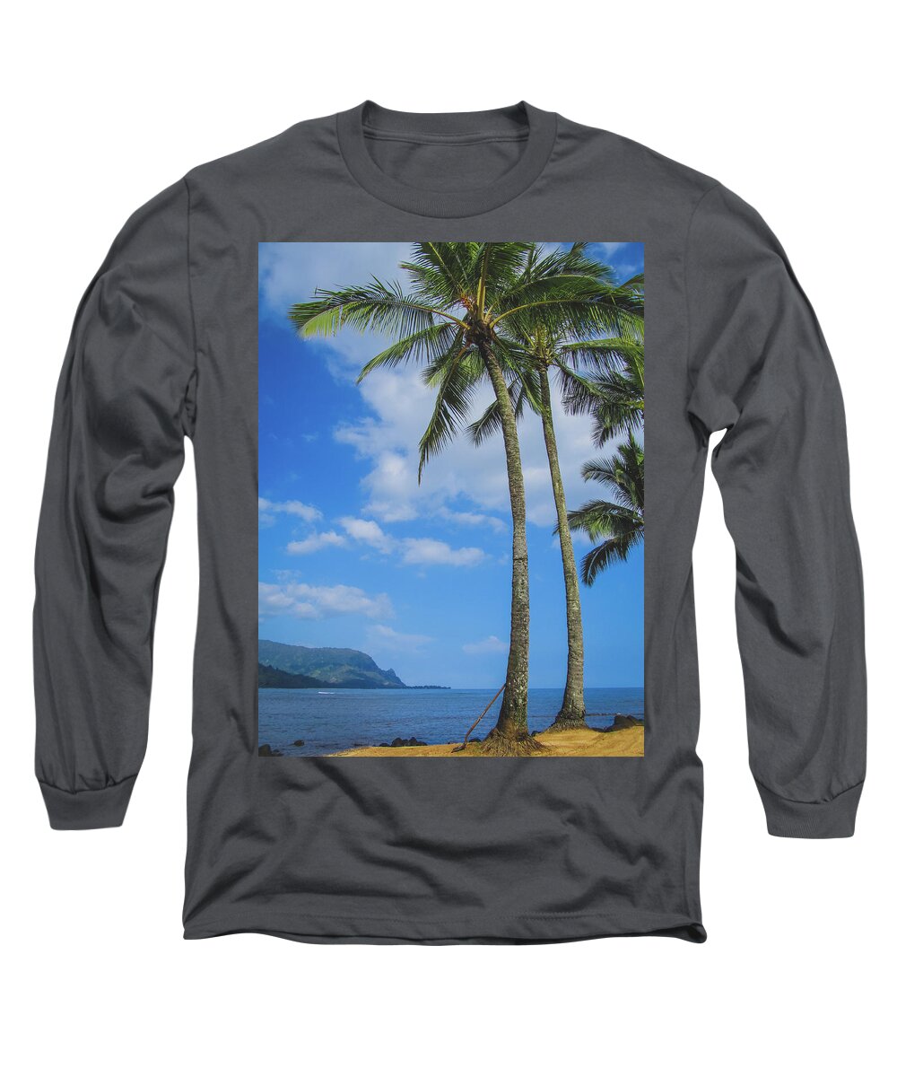Aloha Long Sleeve T-Shirt featuring the photograph Palm Trees on Puu Poa Beach by Andy Konieczny