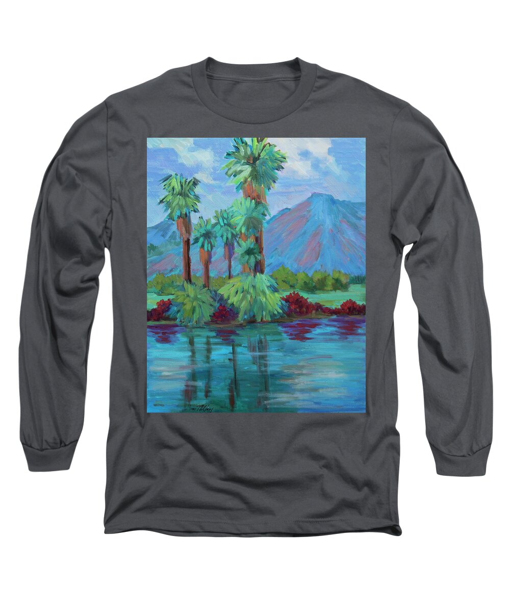 Desert Long Sleeve T-Shirt featuring the painting Palms and Reflections by Diane McClary