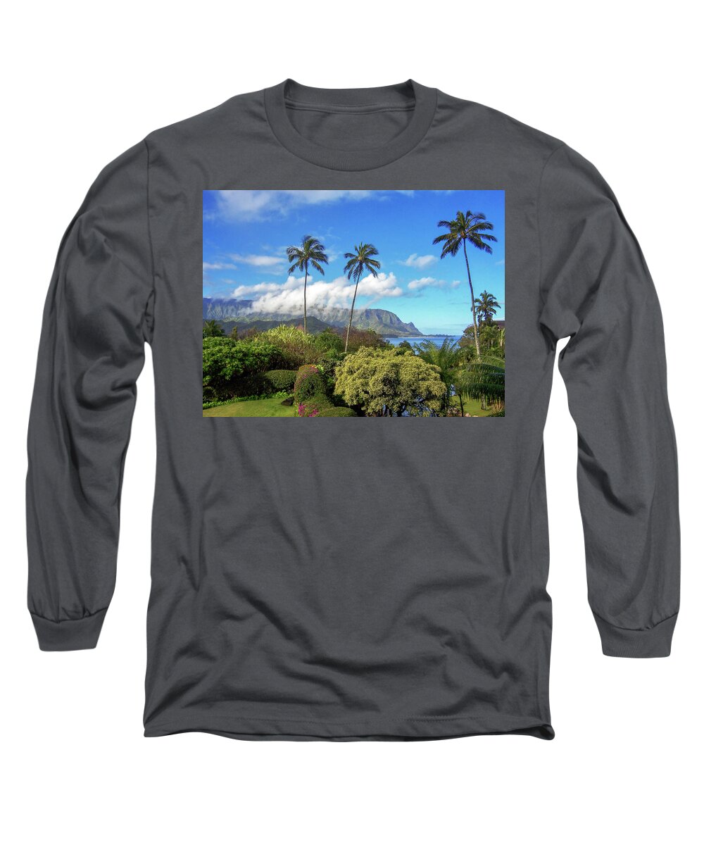 Landscape Long Sleeve T-Shirt featuring the photograph Palms at Hanalei by James Eddy