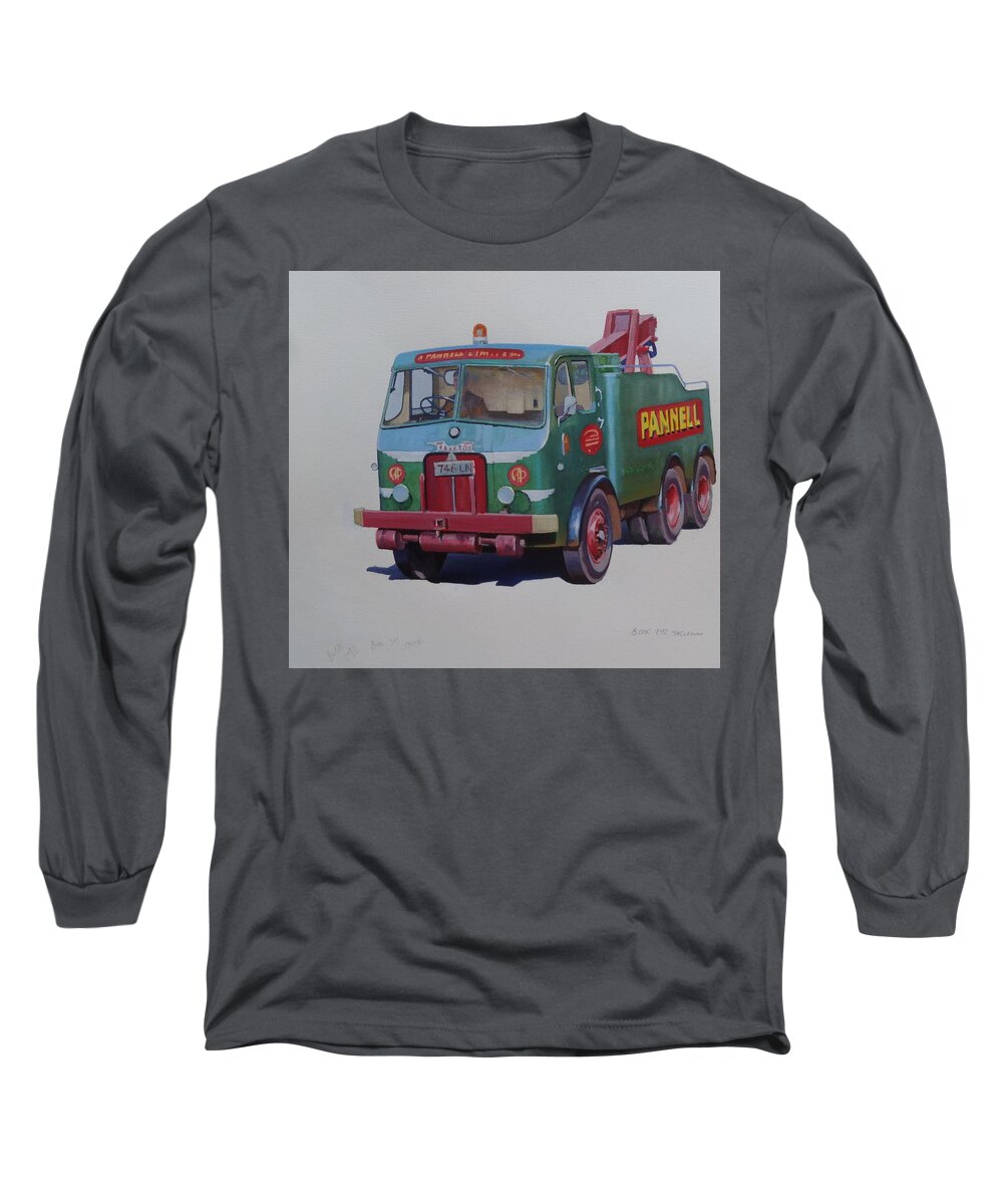 Pannell Long Sleeve T-Shirt featuring the painting Pannell Leyland wrecker. by Mike Jeffries