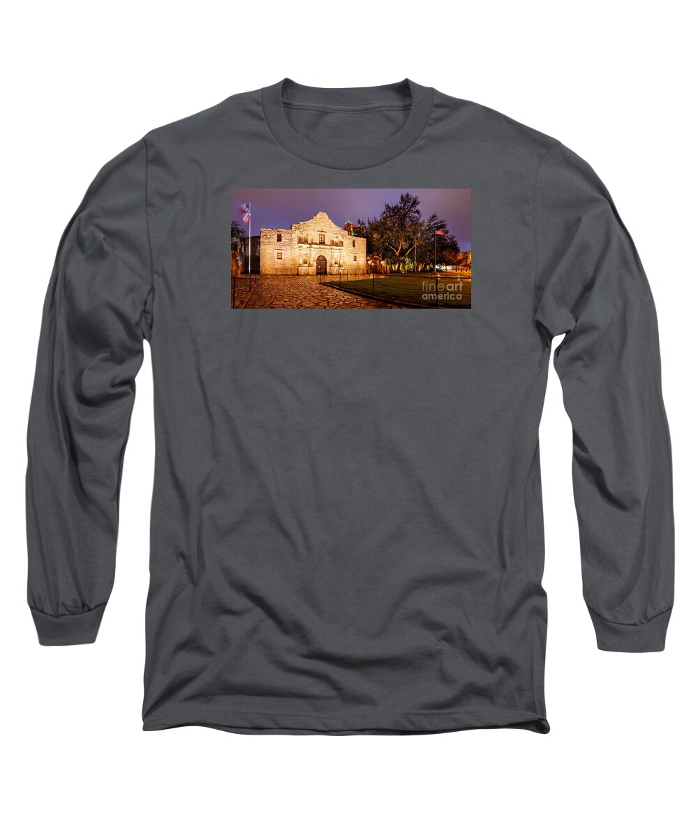 Remember Long Sleeve T-Shirt featuring the photograph Panorama of The Alamo in San Antonio at Dawn - San Antonio Texas by Silvio Ligutti