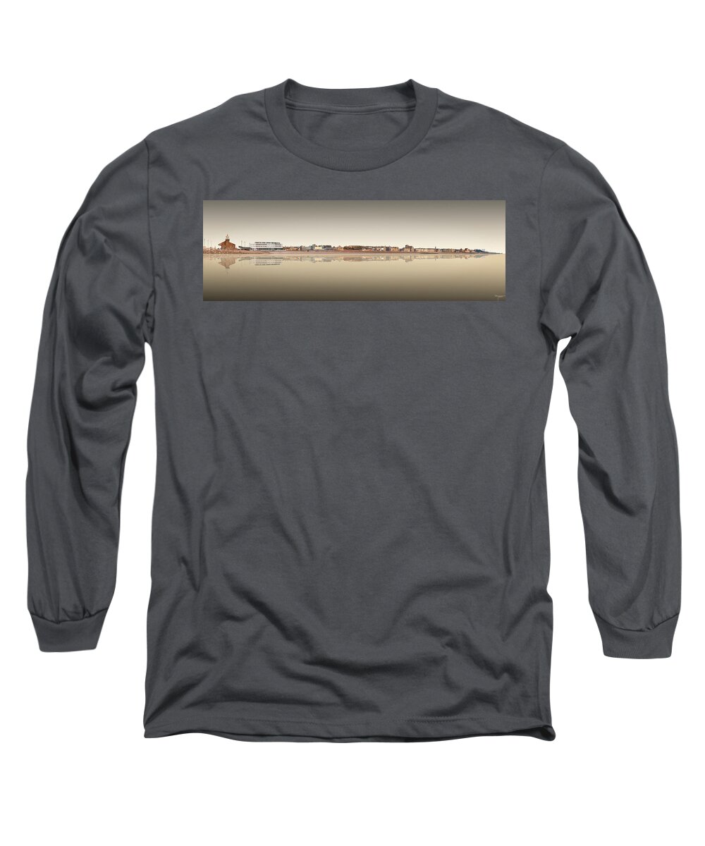 Panoramic Morecambe West Sepia Long Sleeve T-Shirt featuring the digital art Panoramic Morecambe West Sepia by Joe Tamassy