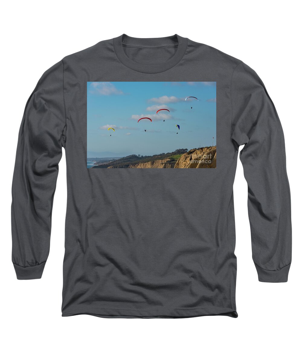 Beach Long Sleeve T-Shirt featuring the photograph Paragliders at Torrey Pines Gliderport by David Levin