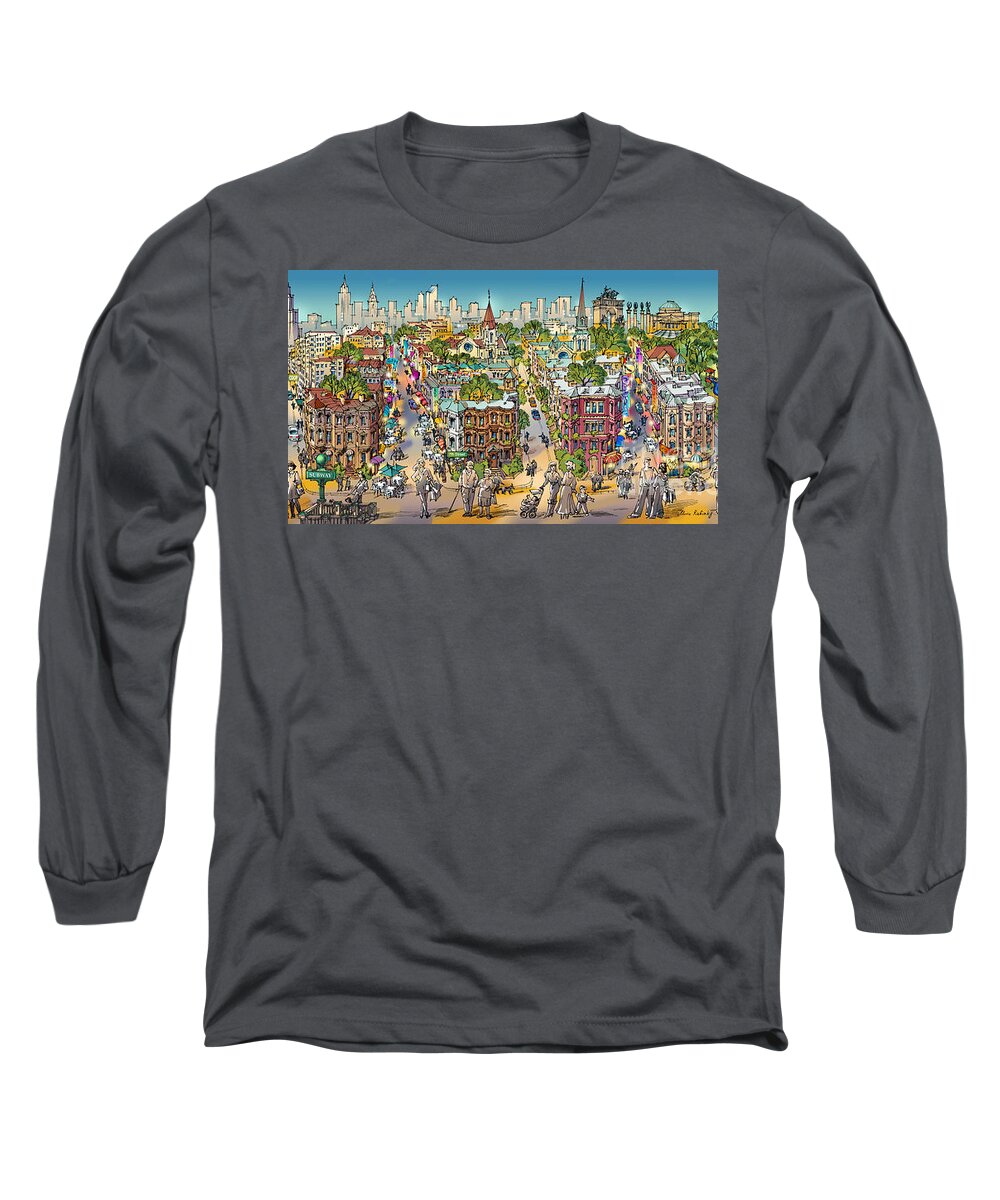 Park Slope Brooklyn Long Sleeve T-Shirt featuring the painting Park Slope Brooklyn by Maria Rabinky