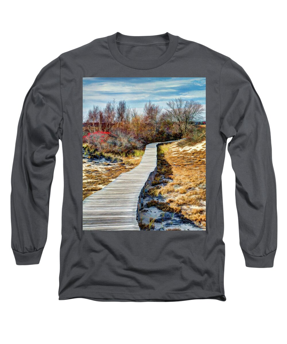 New England Long Sleeve T-Shirt featuring the photograph Parker River NWR Boardwalk by David Thompsen