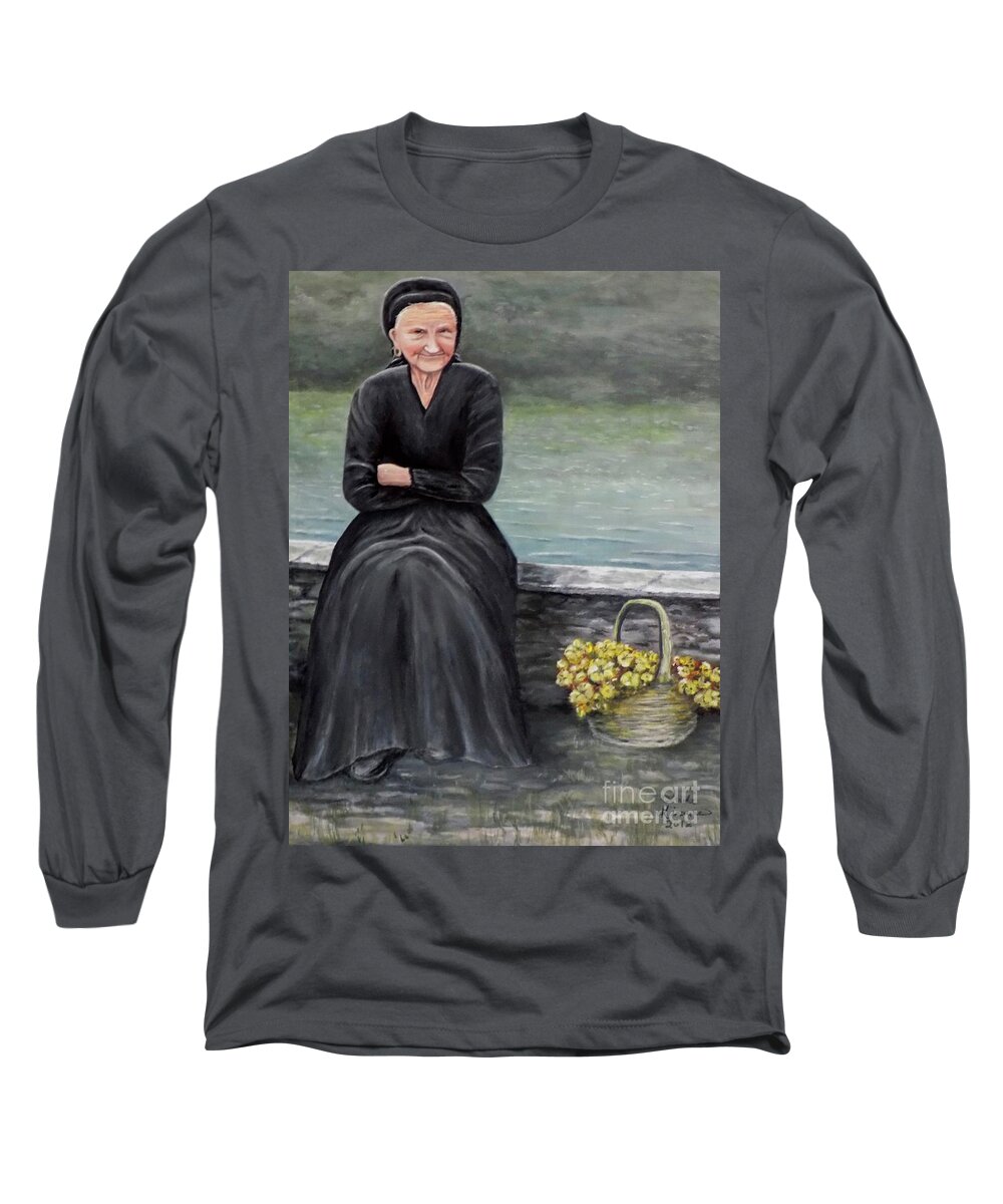 Old Woman Long Sleeve T-Shirt featuring the painting Pasqualina di Scanno by Judy Kirouac