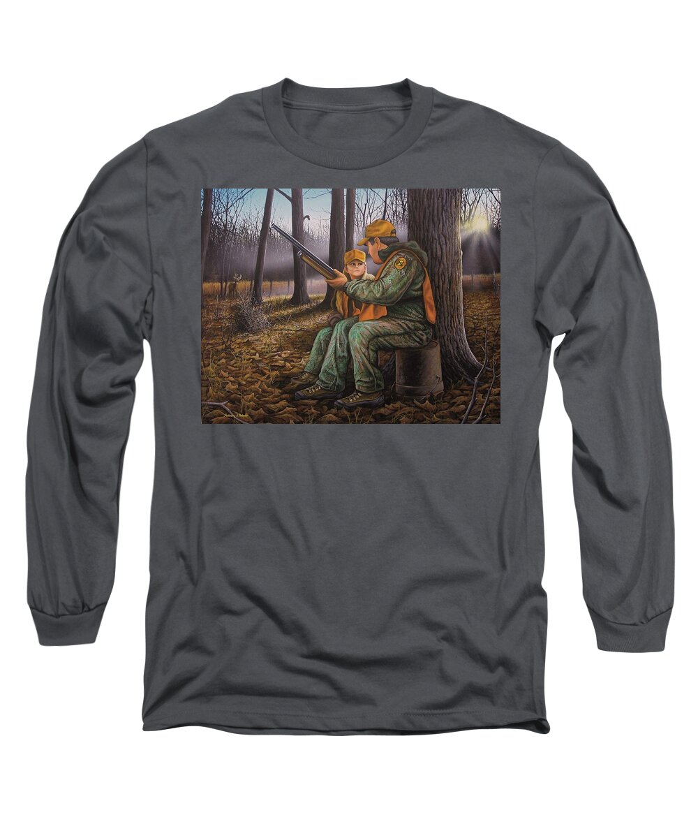 Teach Long Sleeve T-Shirt featuring the painting Pass It On - Hunting by Anthony J Padgett
