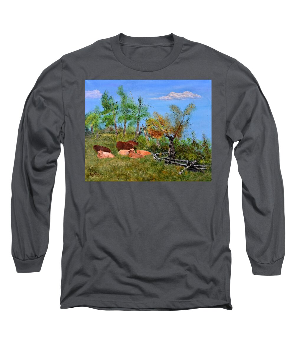Pasture Long Sleeve T-Shirt featuring the painting Pasteurized by Peggy King